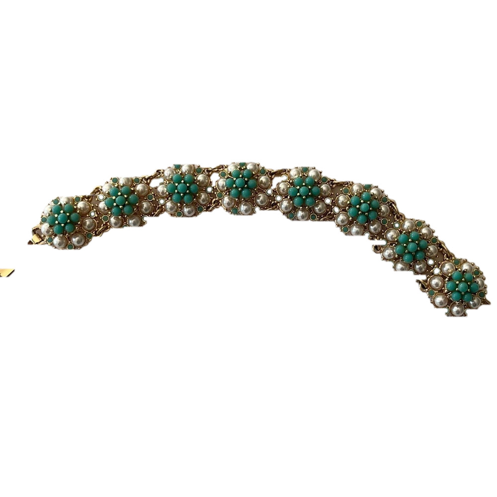 Juliet & Company Rare Faux Pearl Blue and Gold Bracelet 7"